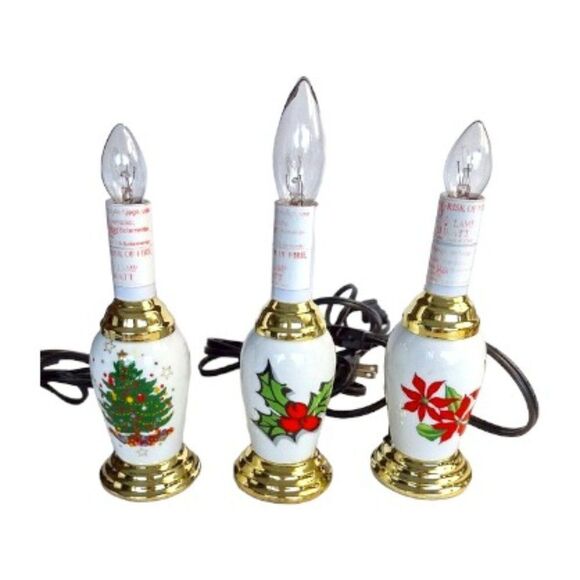 Vintage Underwriters Laboratories UL Portable Lamps Christmas Ceramic Gold Set 3 - Picture 1 of 11